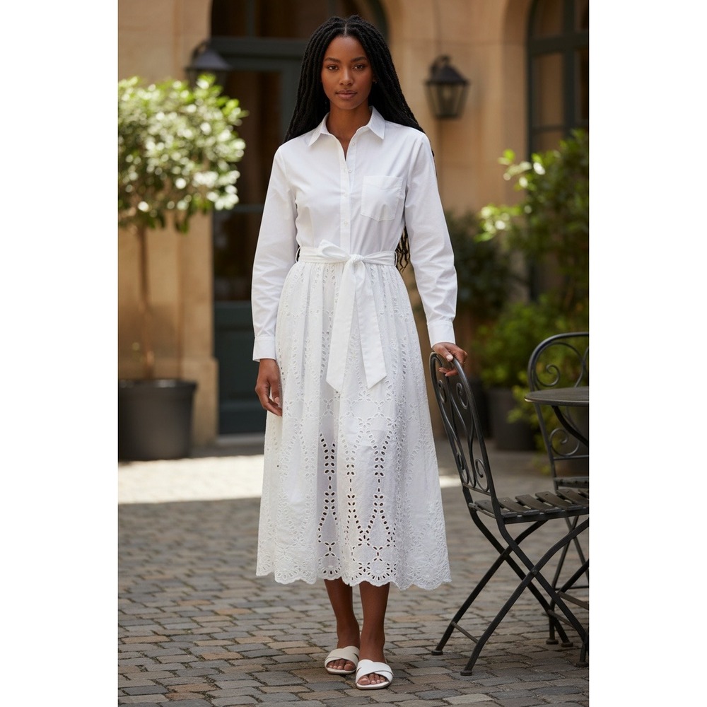 Frank & Eileen Grace Shirt Dress NWOT XL White Eyelet Midi Long Sleeve Belted